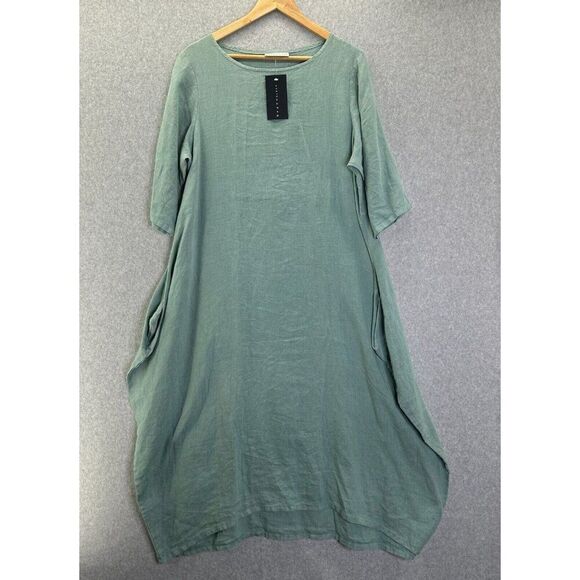 NWT Bryn Walker Size Small PILKINGTON DRESS Shore Blue Pacific Linen 3/4 Sleeve - Picture 3 of 16